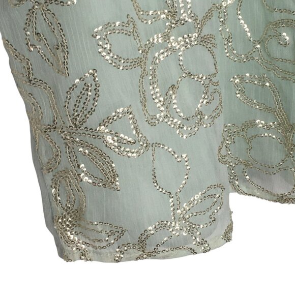 Fairy LC Lauren Conrad Tank Top Women Medium Mint Green Sequin Floral Scoop Neck - Picture 8 of 16